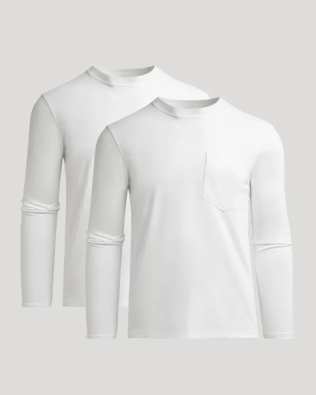 White Heavyweight Long Sleeve Pocket Crew 2-PacK sold by True Classic