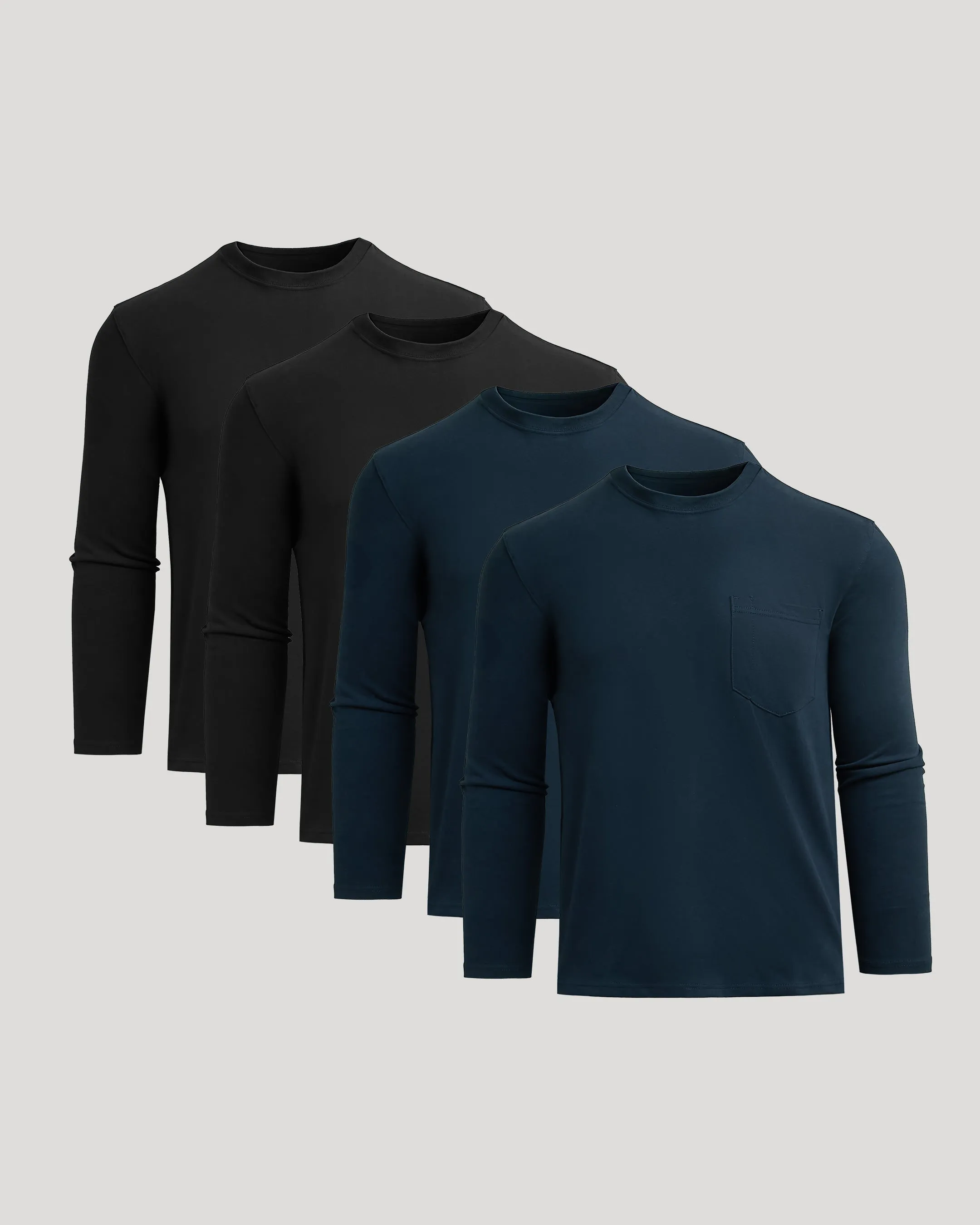 Black & Navy Heavyweight Long Sleeve Pocket Crew 4-Pack sold by True Classic