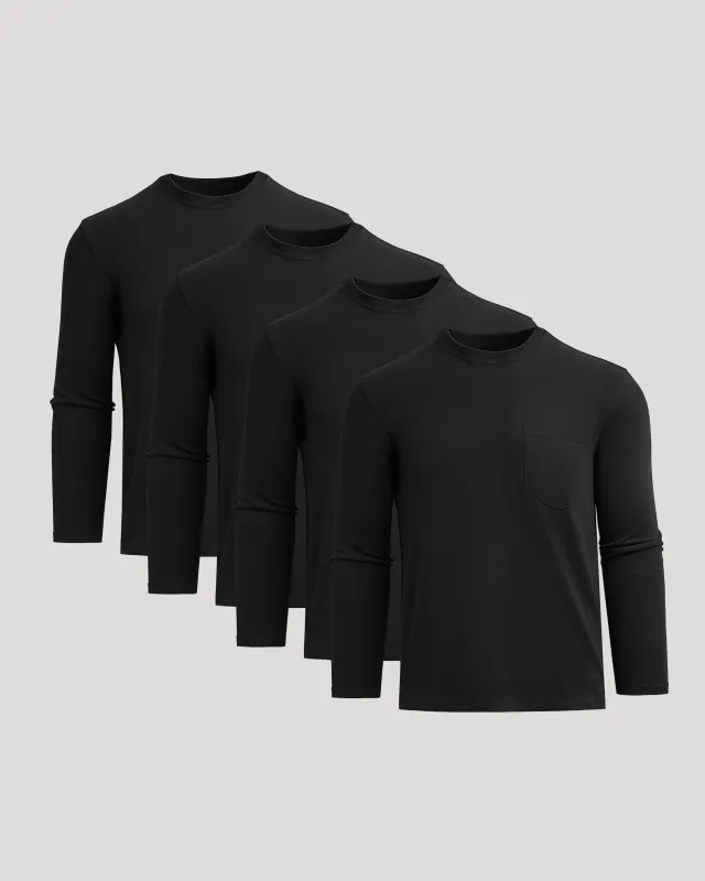 Black Heavyweight Long Sleeve Pocket Crew 4-Pack sold by True Classic