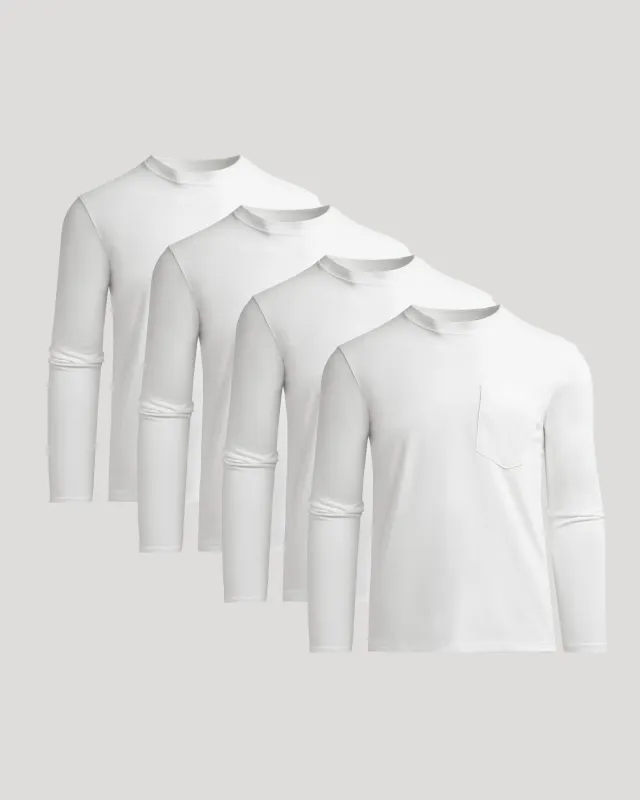White Heavyweight Long Sleeve Pocket Crew 4-Pack sold by True Classic