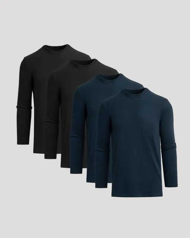 Black & Navy Tall Heavyweight Long Sleeve Pocket Crew 4-Pack sold by True Classic