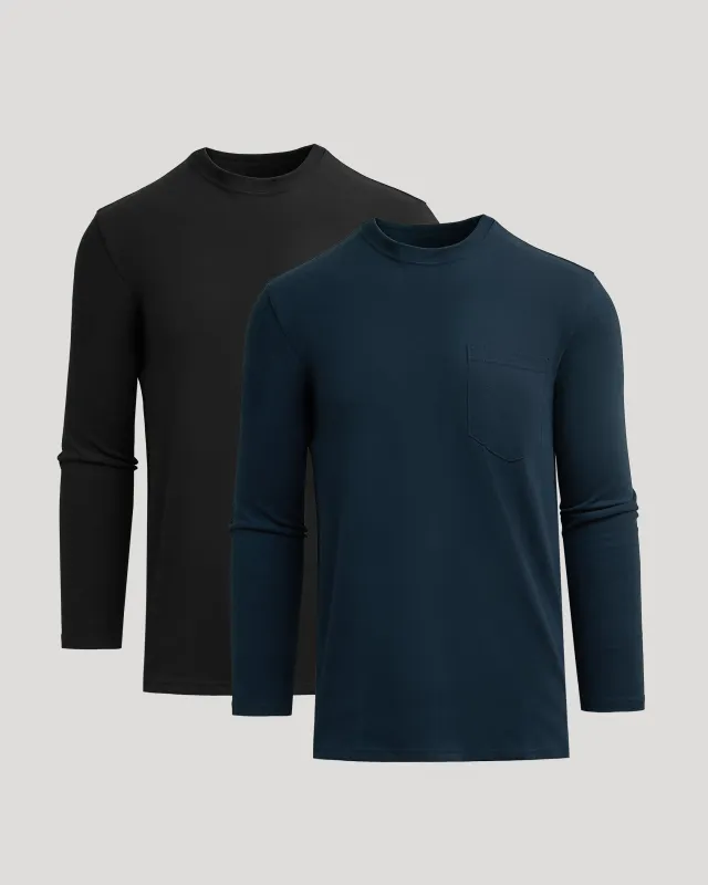 Black & Navy Tall Heavyweight Long Sleeve Pocket Crew 2-Pack sold by True Classic