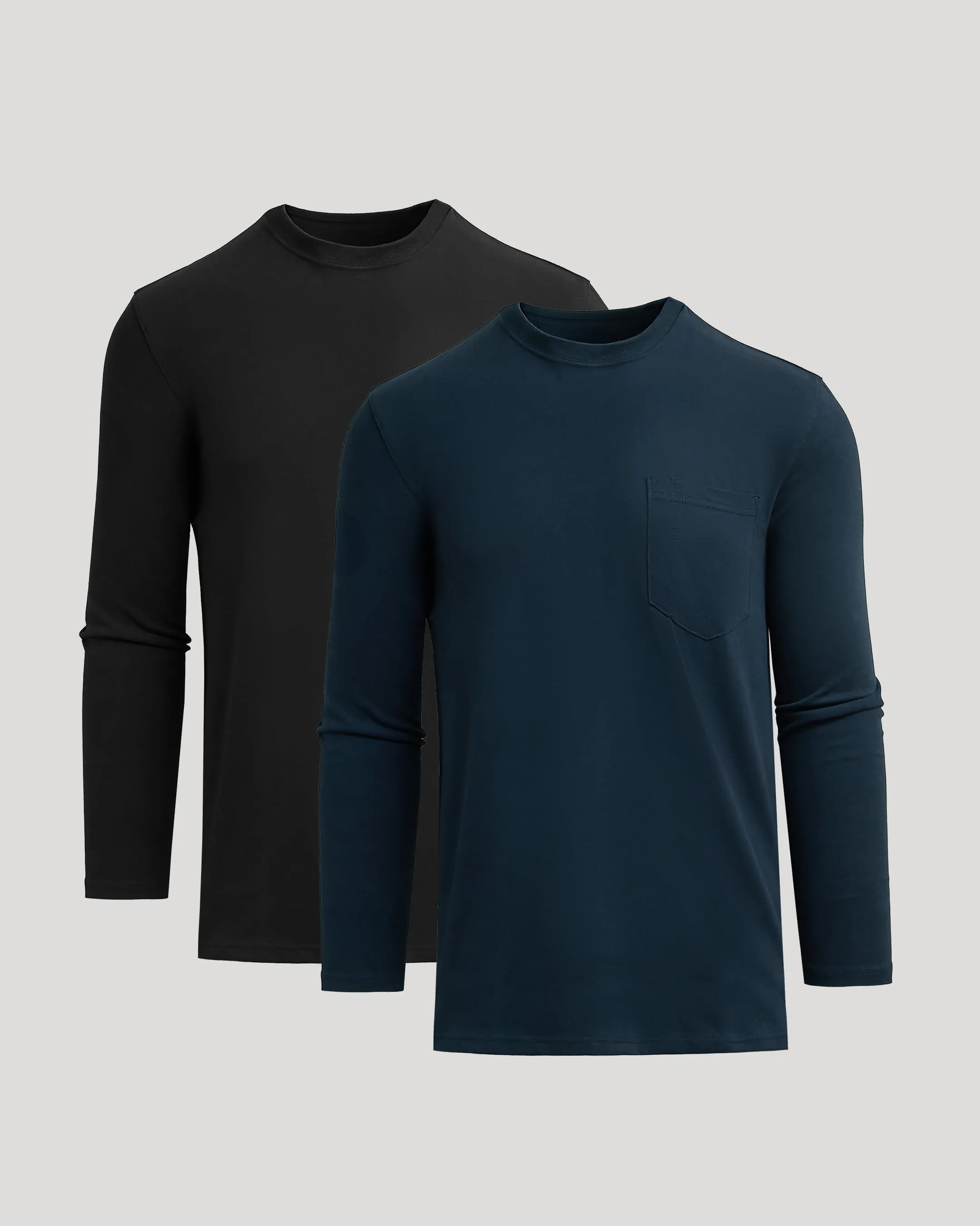 Black & Navy Tall Heavyweight Long Sleeve Pocket Crew 2-Pack sold by True Classic
