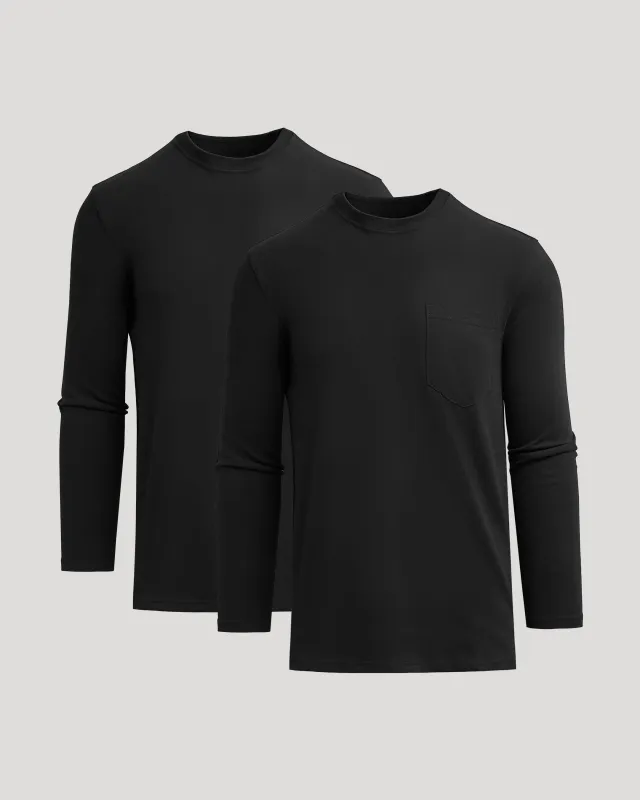 Black Tall Heavyweight Long Sleeve Pocket Crew 2-Pack sold by True Classic