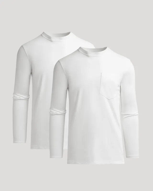 White Tall Heavyweight Long Sleeve Pocket Crew 2-Pack sold by True Classic