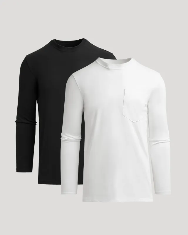 Black & White Tall Heavyweight Long Sleeve Pocket Crew 2-Pack sold by True Classic