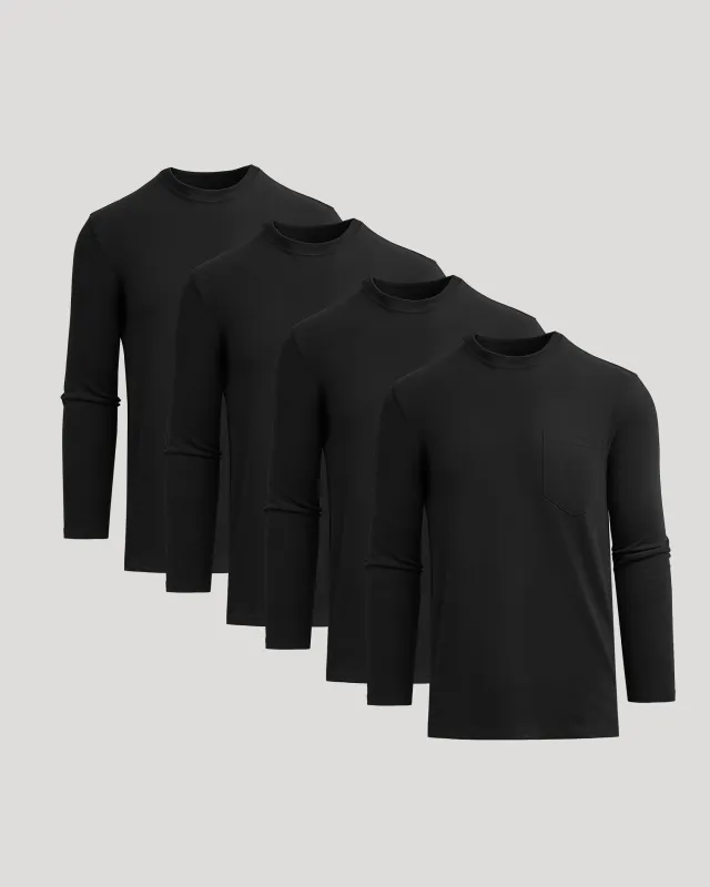 Black Tall Heavyweight Long Sleeve Pocket Crew 4-Pack sold by True Classic