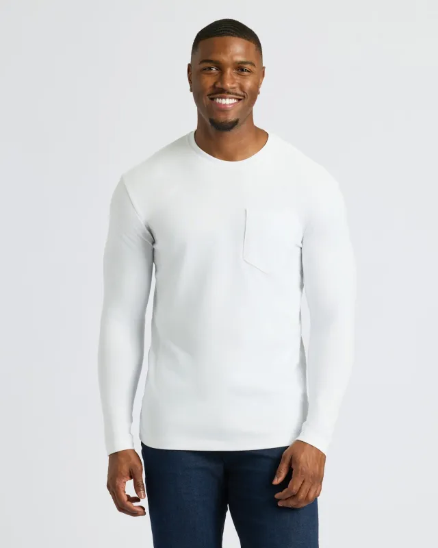 White Tall Heavyweight Long Sleeve Pocket Crew sold by True Classic