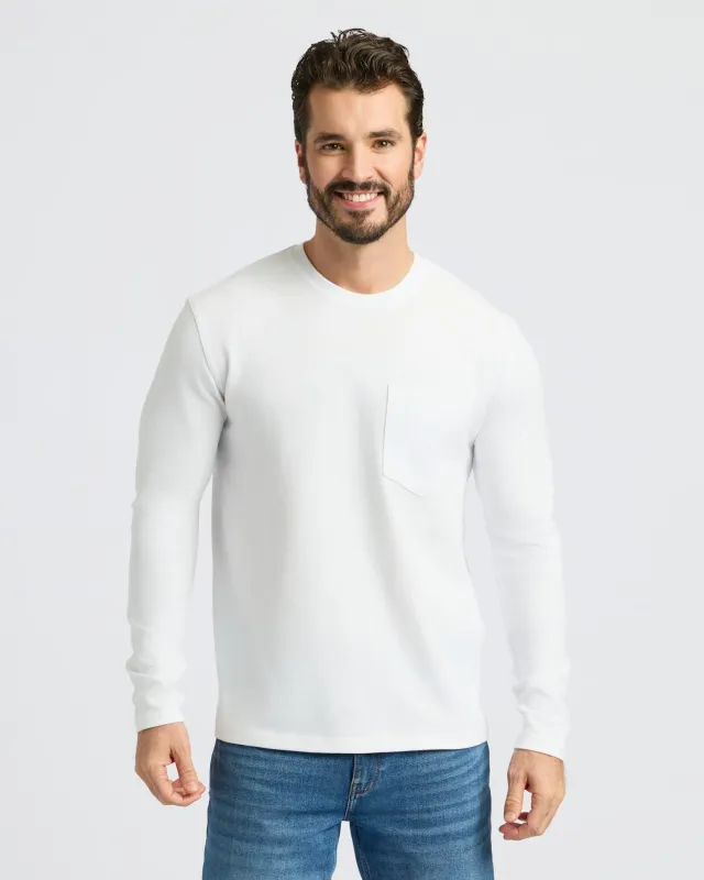 White Heavyweight Long Sleeve Pocket Crew sold by True Classic