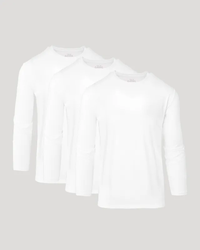 All White Active Long Sleeve Crew 3-Pack sold by True Classic