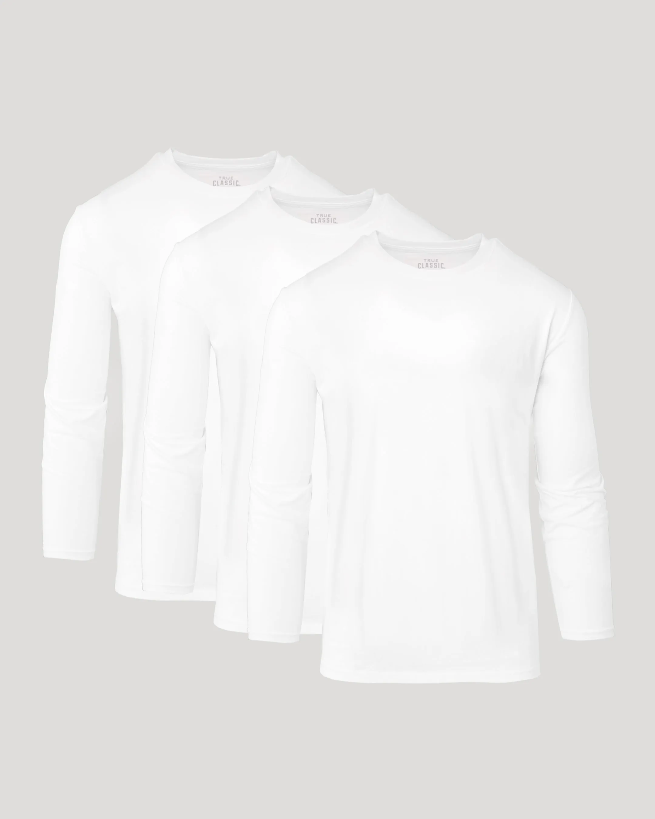 All White Active Long Sleeve Crew 3-Pack sold by True Classic