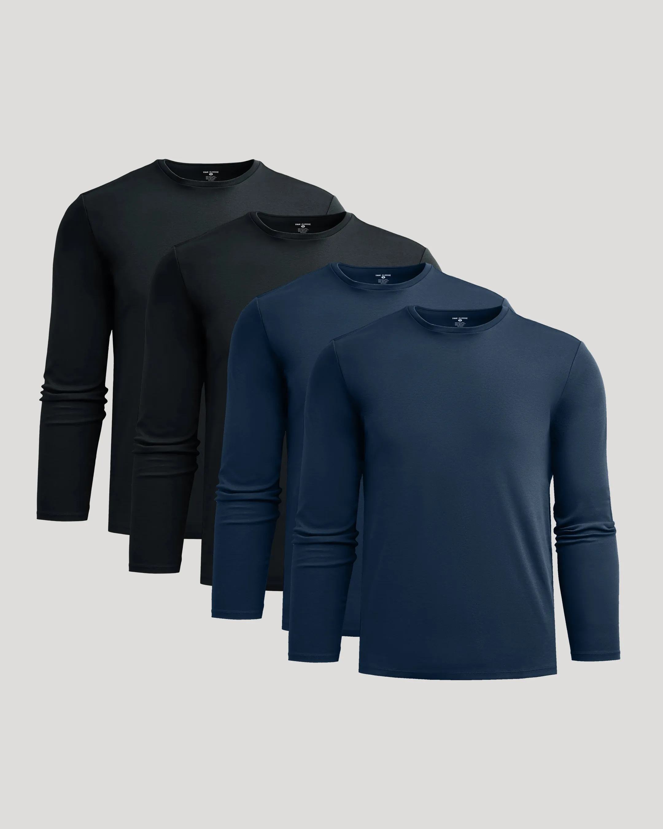 Black & Navy Premium Pima Long Sleeve Crew 4-Pack sold by True Classic