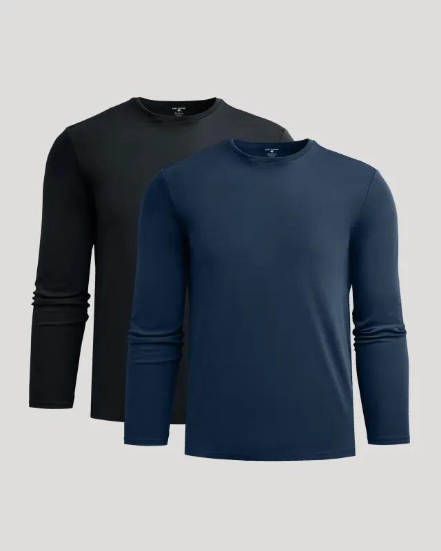 Black & Navy Premium Pima Long Sleeve Crew 2-Pack sold by True Classic