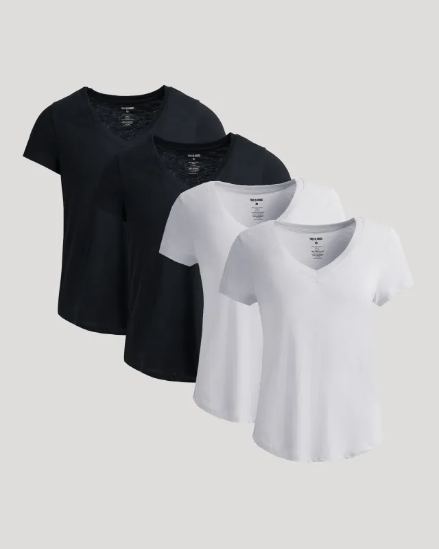 Womens Black & White Relaxed Slub V-Neck Tee 4-Pack sold by True Classic