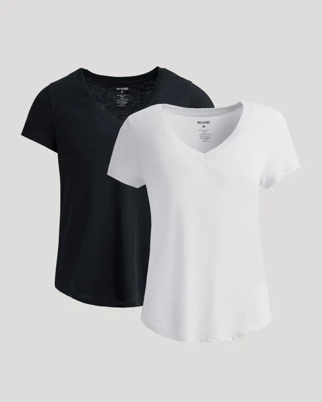 Womens Black & White Slub Scoop Neck Tee 2-Pack sold by True Classic