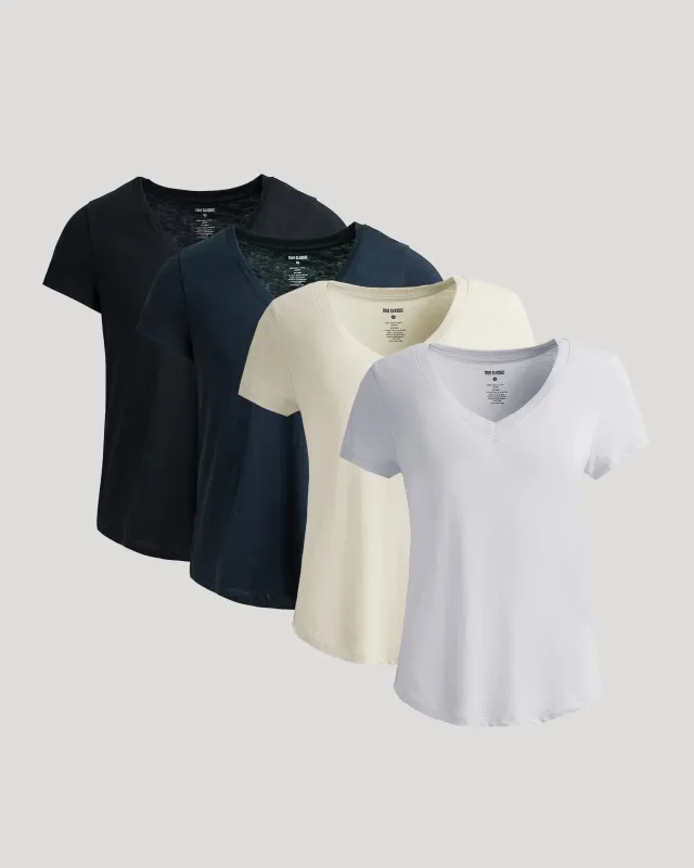 Womens Staple Relaxed Slub V-Neck Tee 4-Pack sold by True Classic