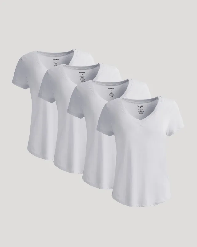Womens White Relaxed Slub V-Neck Tee 4-Pack sold by True Classic