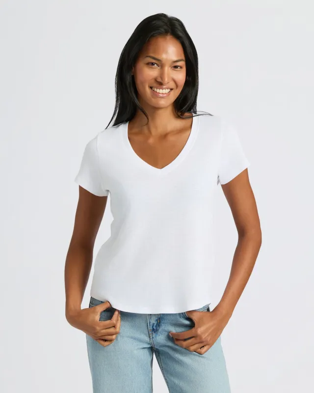 Womens White Relaxed Slub V-Neck Tee sold by True Classic