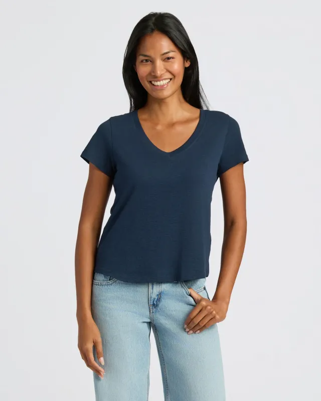 Womens Navy Relaxed Slub V-Neck Tee sold by True Classic