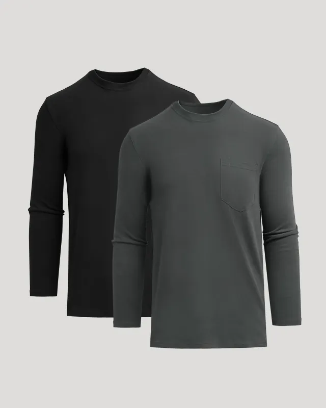 Black & Carbon Tall Heavyweight Long Sleeve Pocket Crew 2-Pack sold by True Classic