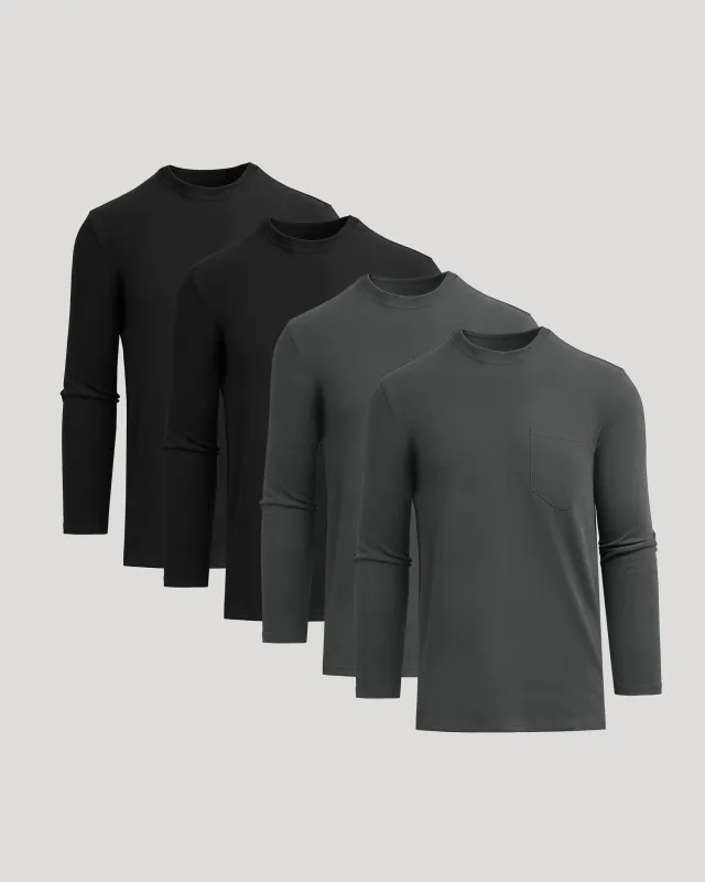 Black & Carbon Tall Heavyweight Long Sleeve Pocket Crew 4-Pack sold by True Classic