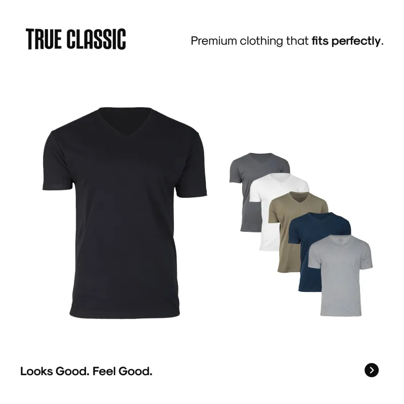True Classic Men’s V-Neck T Shirt – Soft Cotton Blend Fit, Tailored Short Sleeve Tee for Everyday, Streetwear, or Layered Looks sold by True Classic