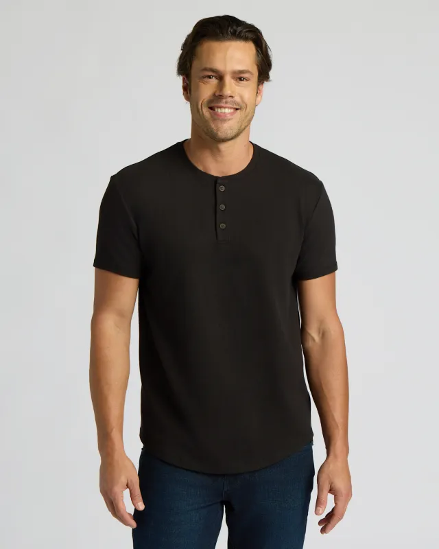 Black Heavyweight Curved Hem Henley made by True Classic