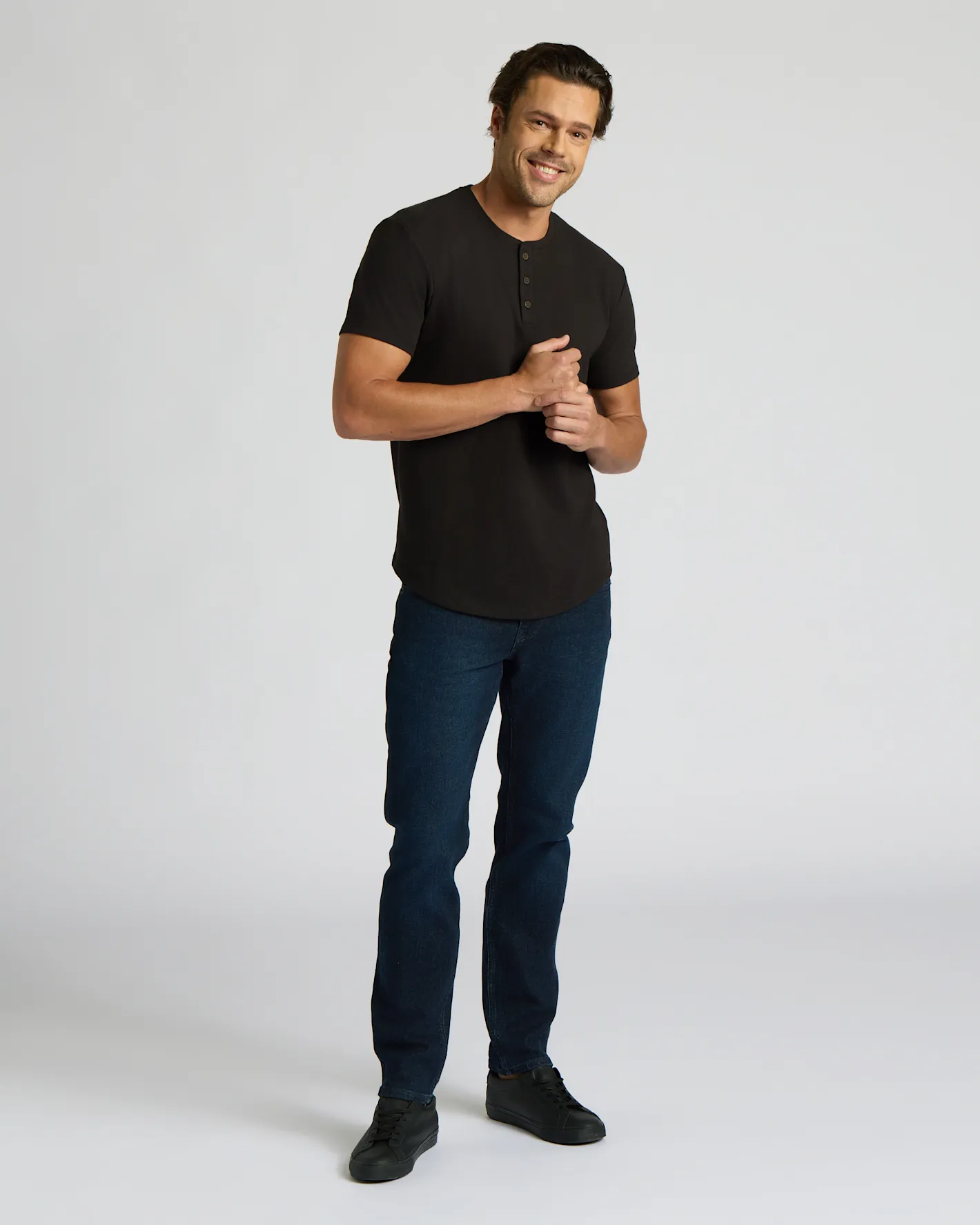 Black Heavyweight Curved Hem Henley sold by True Classic product image thumbnail 3