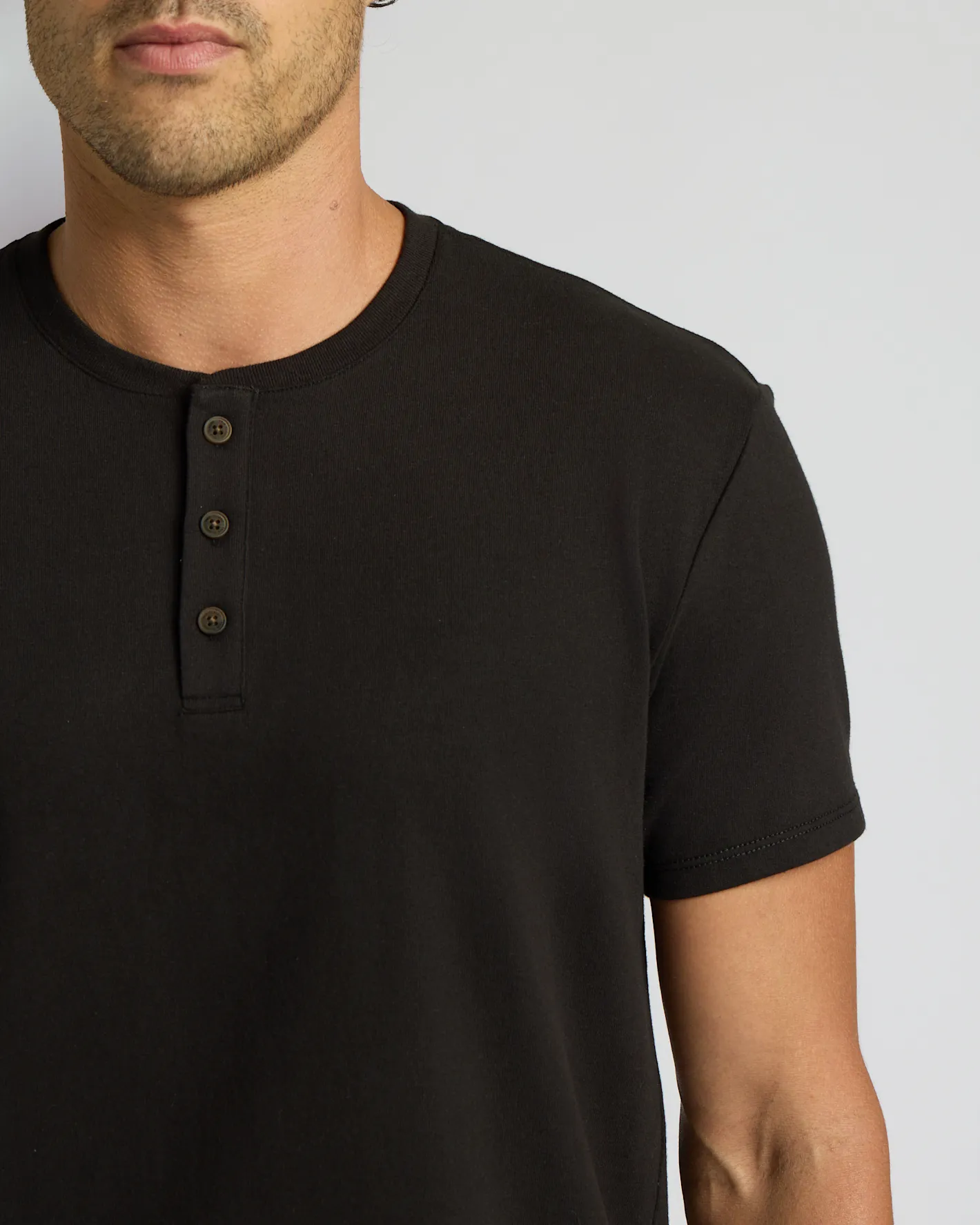 Black Heavyweight Curved Hem Henley sold by True Classic product image thumbnail 5
