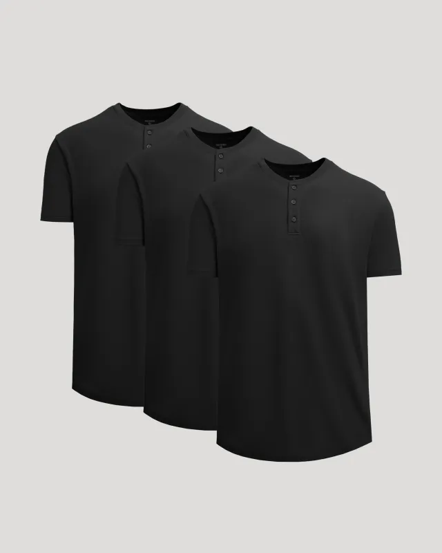 All Black Heavyweight Curved Hem Henley 3-Pack made by True Classic