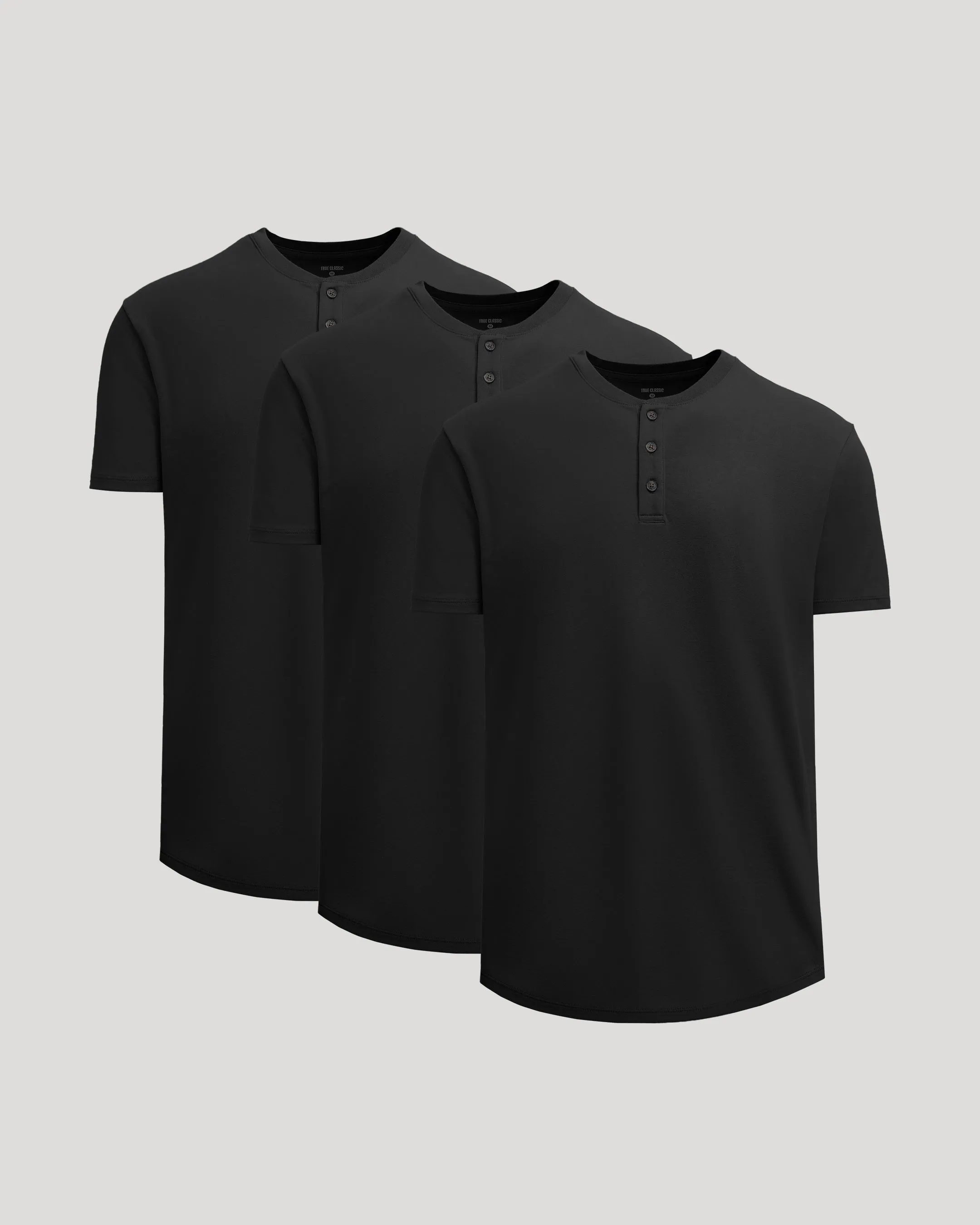 All Black Heavyweight Curved Hem Henley 3-Pack sold by True Classic