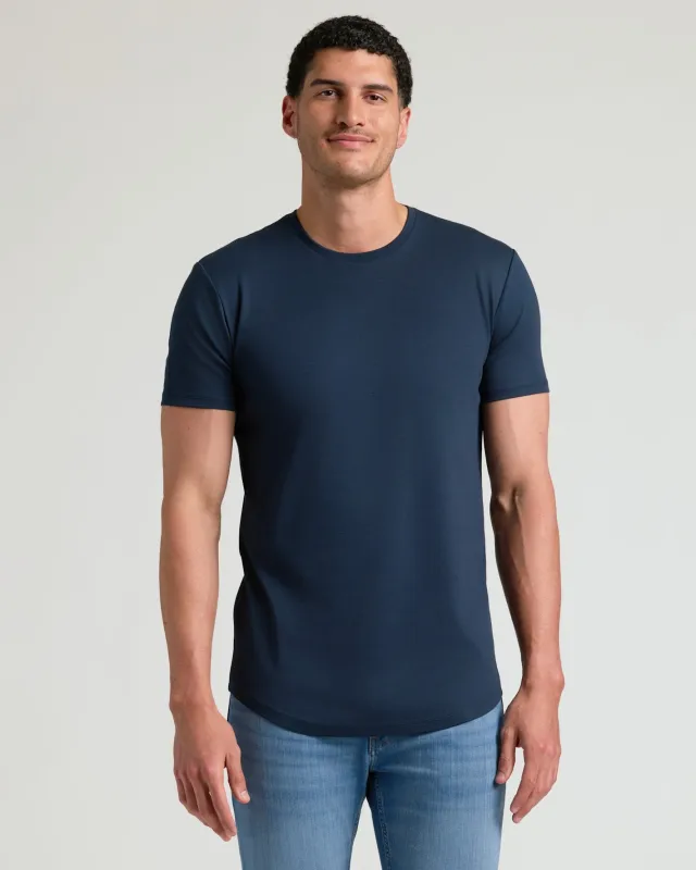 Navy Tall Pima Cotton Blend Curved Hem Crew made by True Classic
