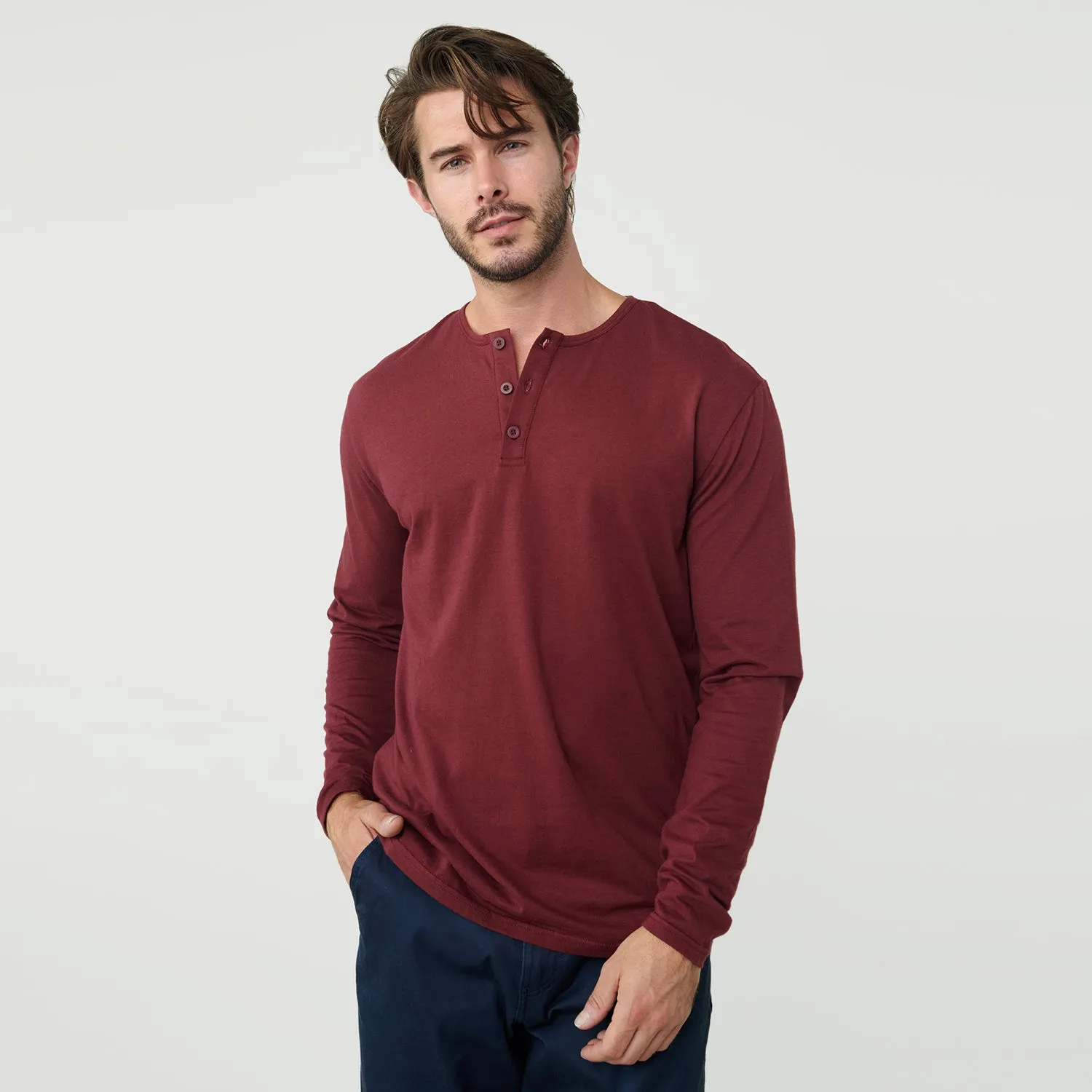 Burgundy Classic Long Sleeve Henley sold by True Classic