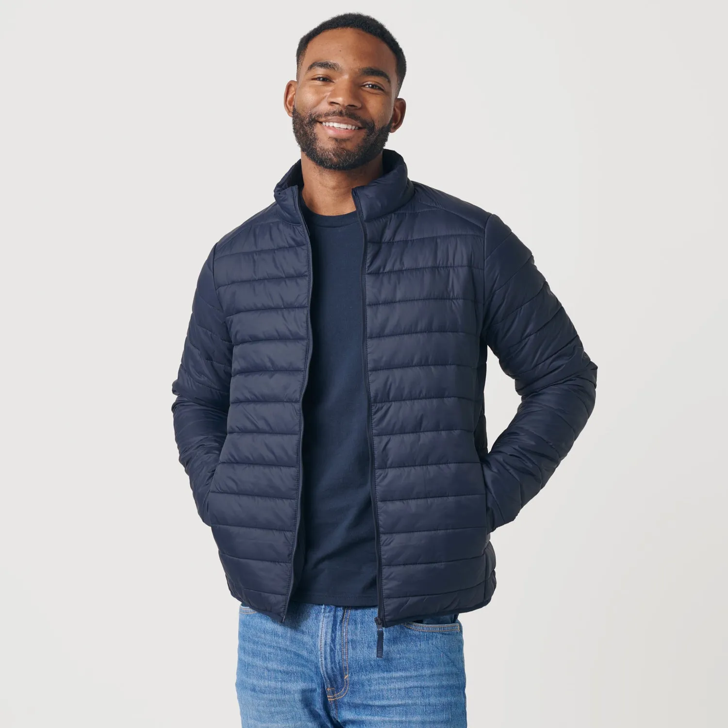 Navy Quilted Puffer Jacket sold by True Classic