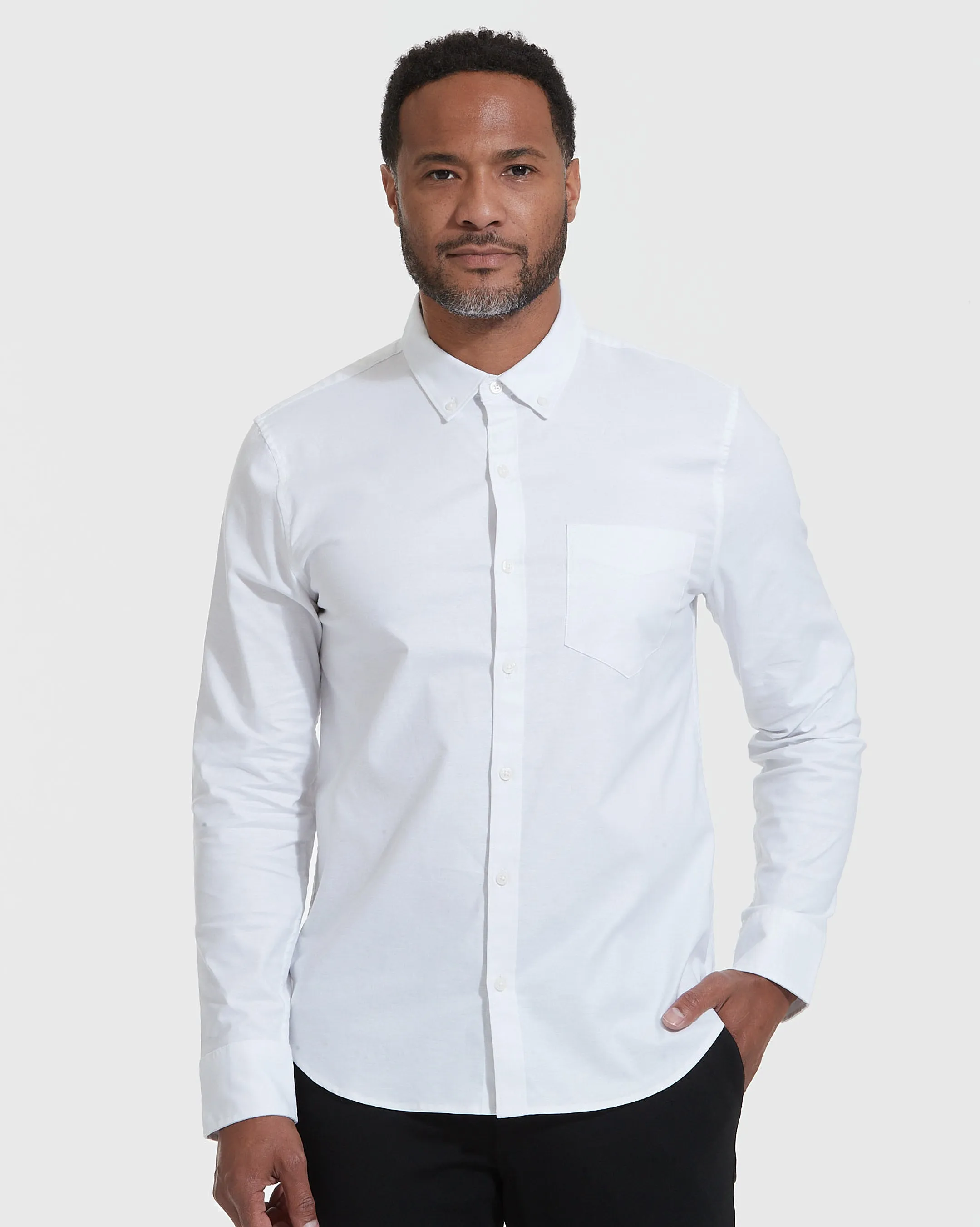 White Stretch Oxford Long Sleeve Button Up Shirt sold by True Classic