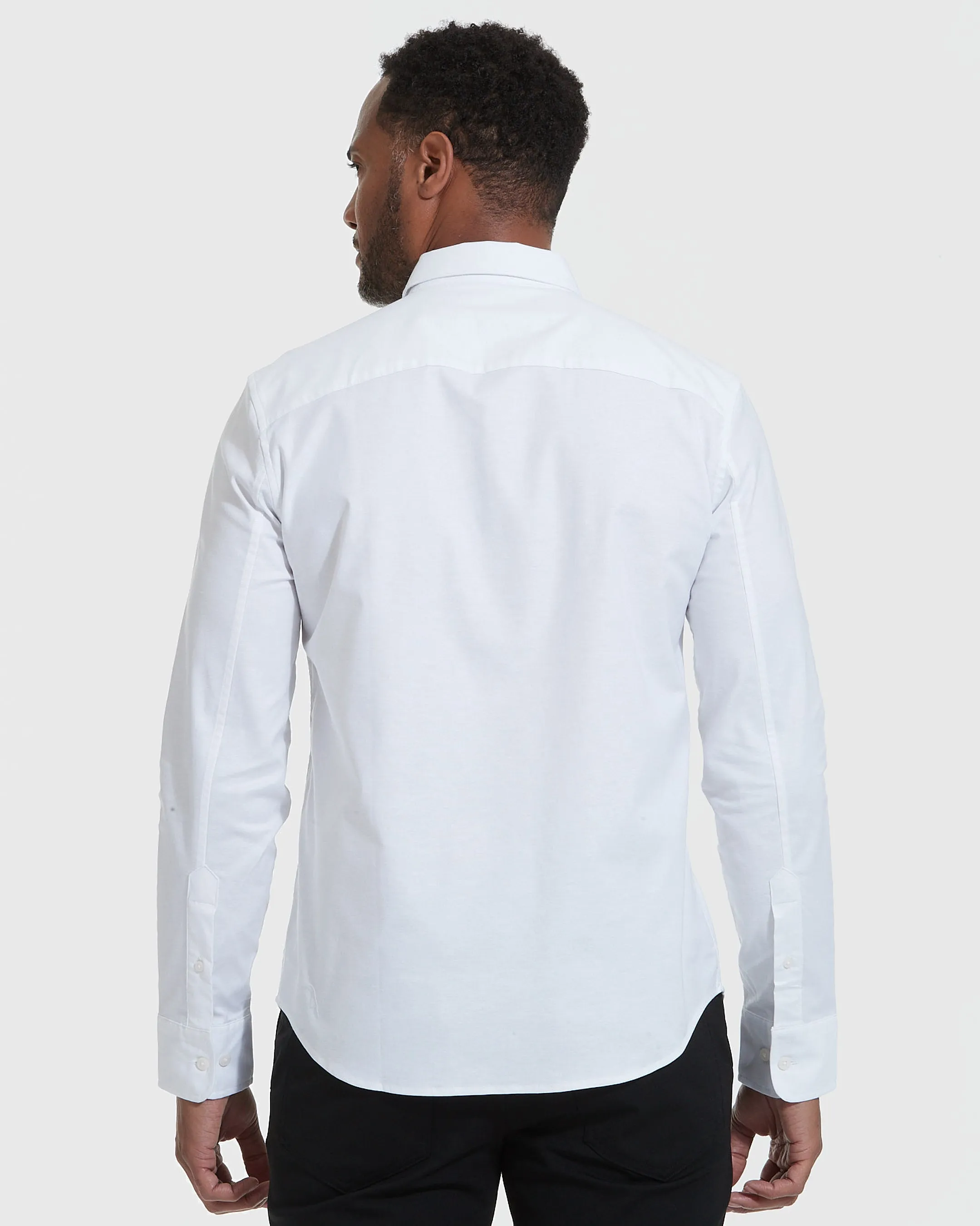 White Stretch Oxford Long Sleeve Button Up Shirt sold by True Classic product image thumbnail 4