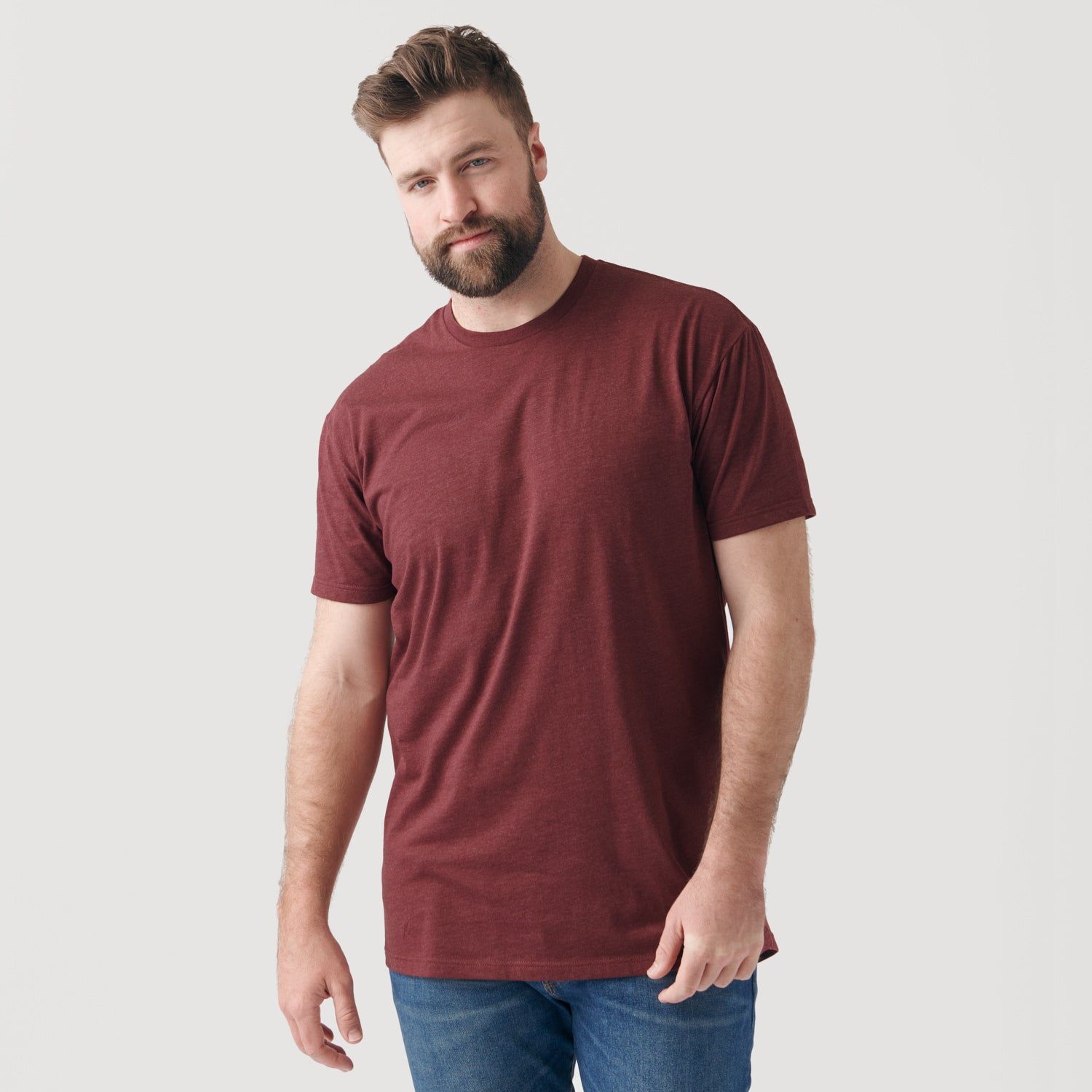 Heather Burgundy Tall Round Hem Crew Neck T-Shirt sold by True Classic product image thumbnail 5