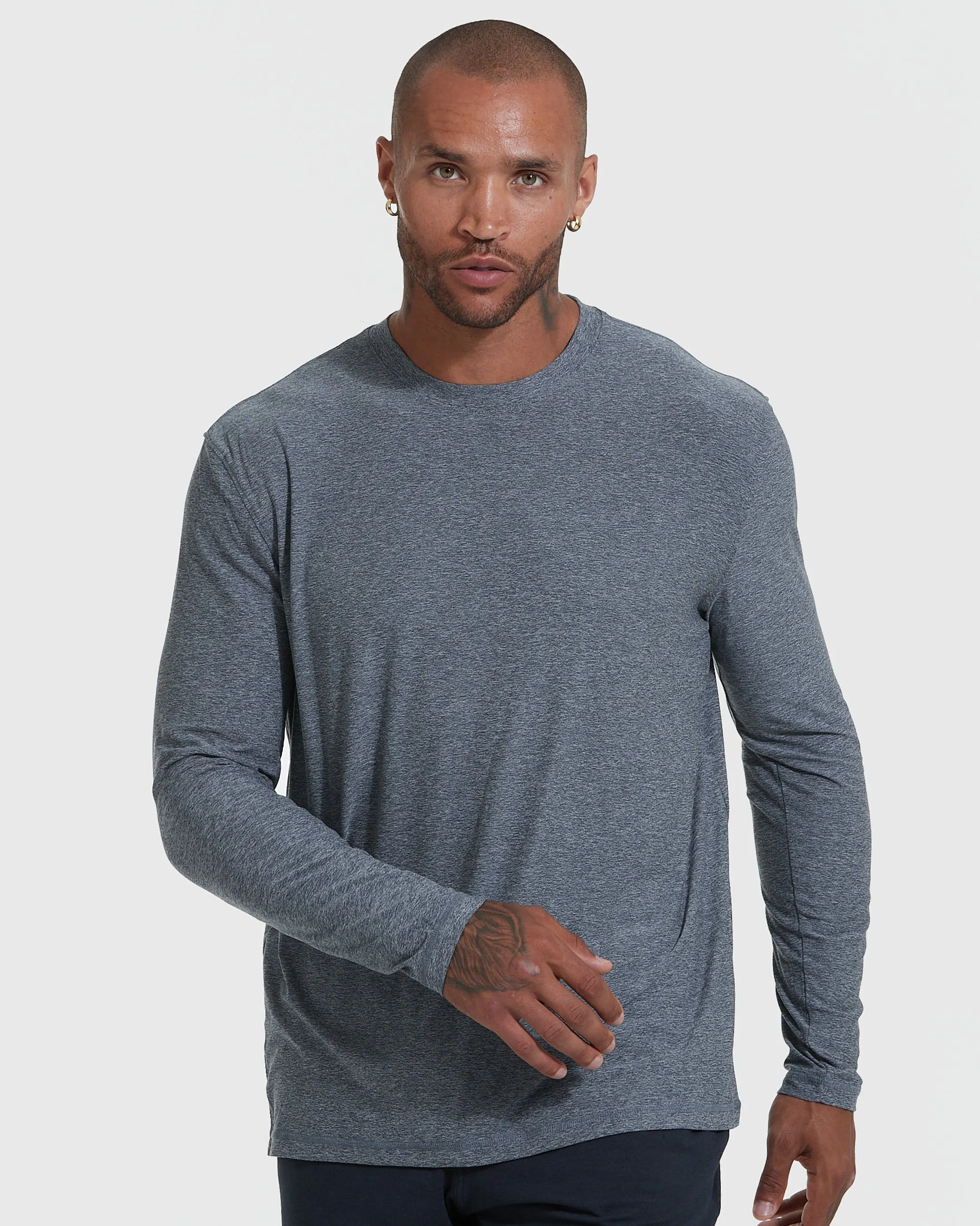 Heather Navy Active Long Sleeve Crew T-Shirt sold by True Classic
