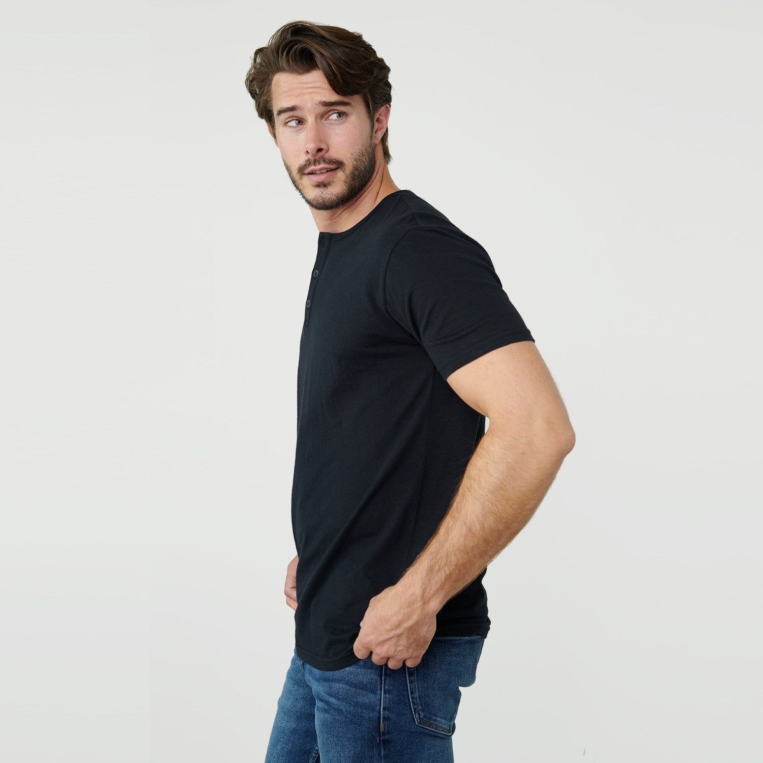 Black Short Sleeve Henley sold by True Classic product image thumbnail 4