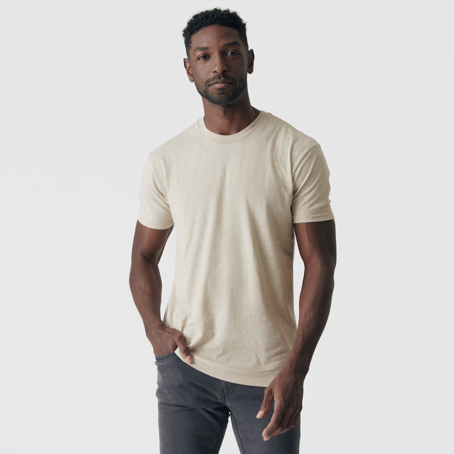 Heather Light Khaki Short Sleeve Crew Neck Tee sold by True Classic