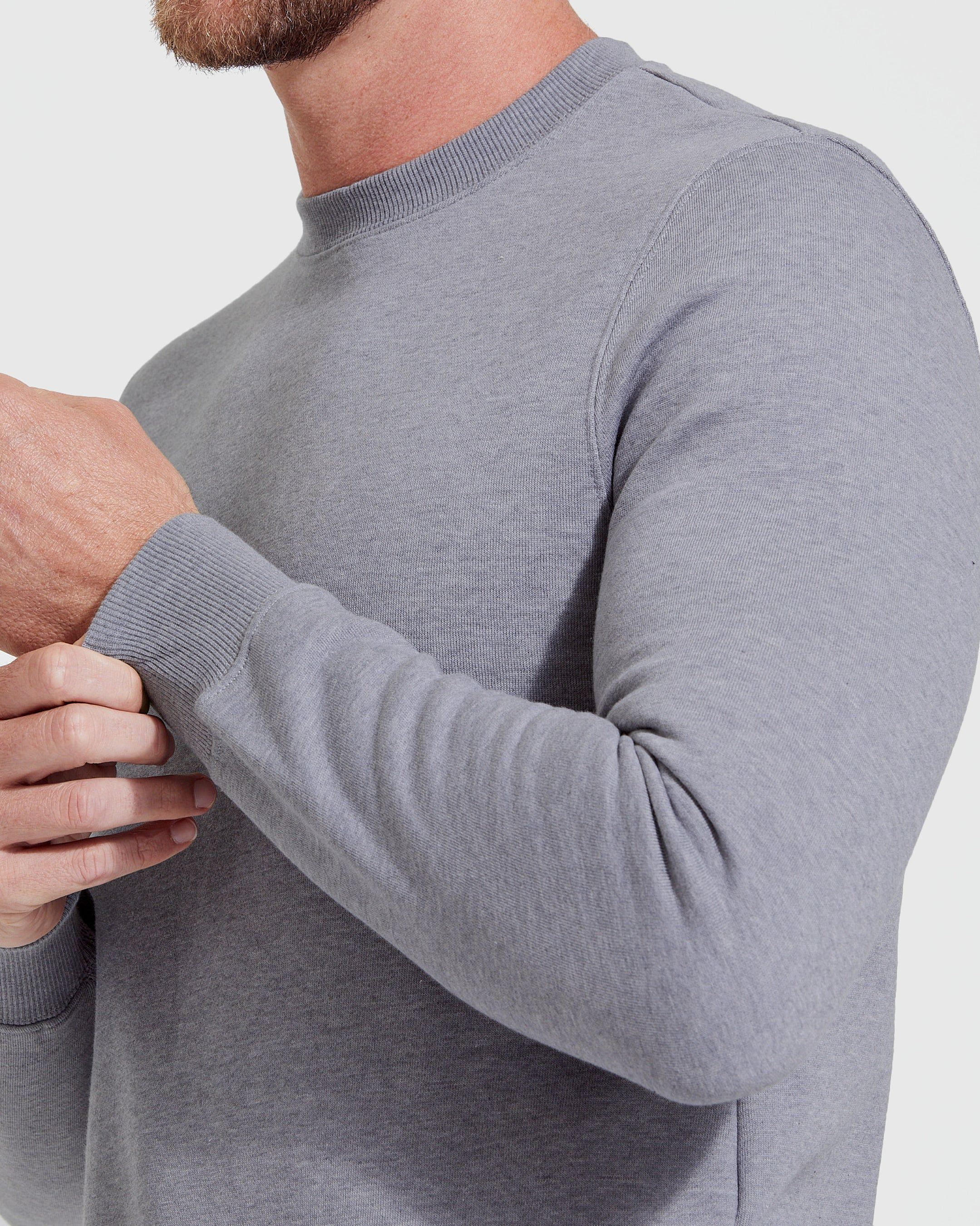 Heather Gray Fleece French Terry Pullover Crew Neck Sweatshirt sold by True Classic product image thumbnail 5