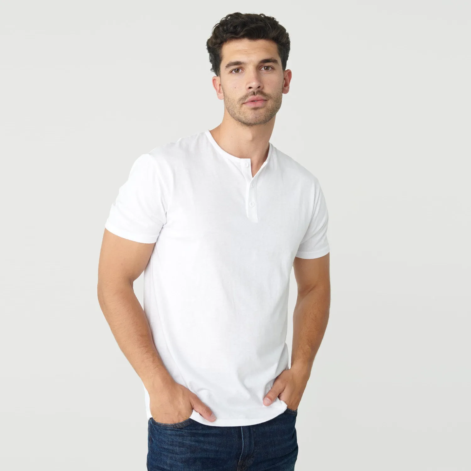 White Short Sleeve Henley sold by True Classic