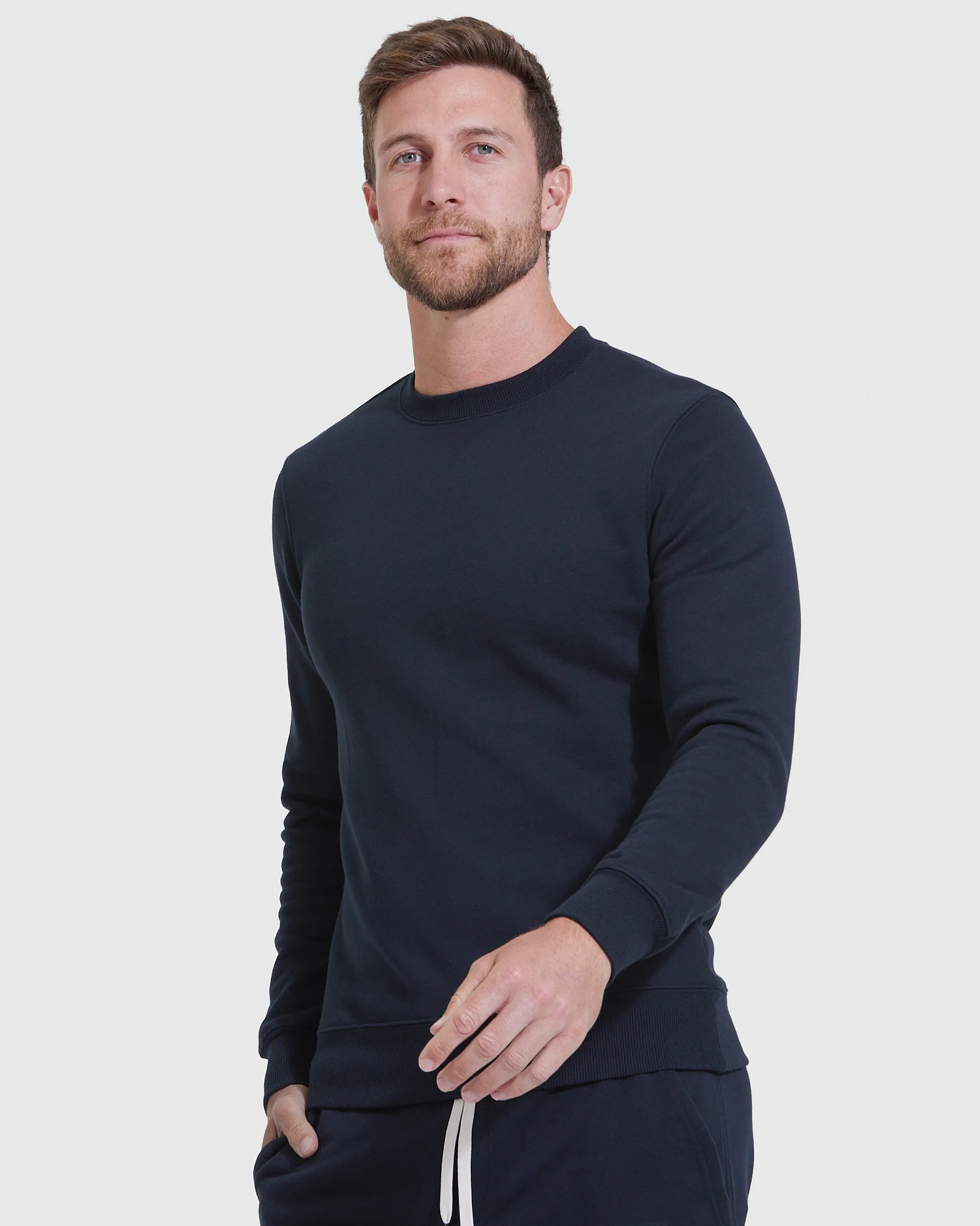 Navy Fleece French Terry Pullover Crew Neck sold by True Classic
