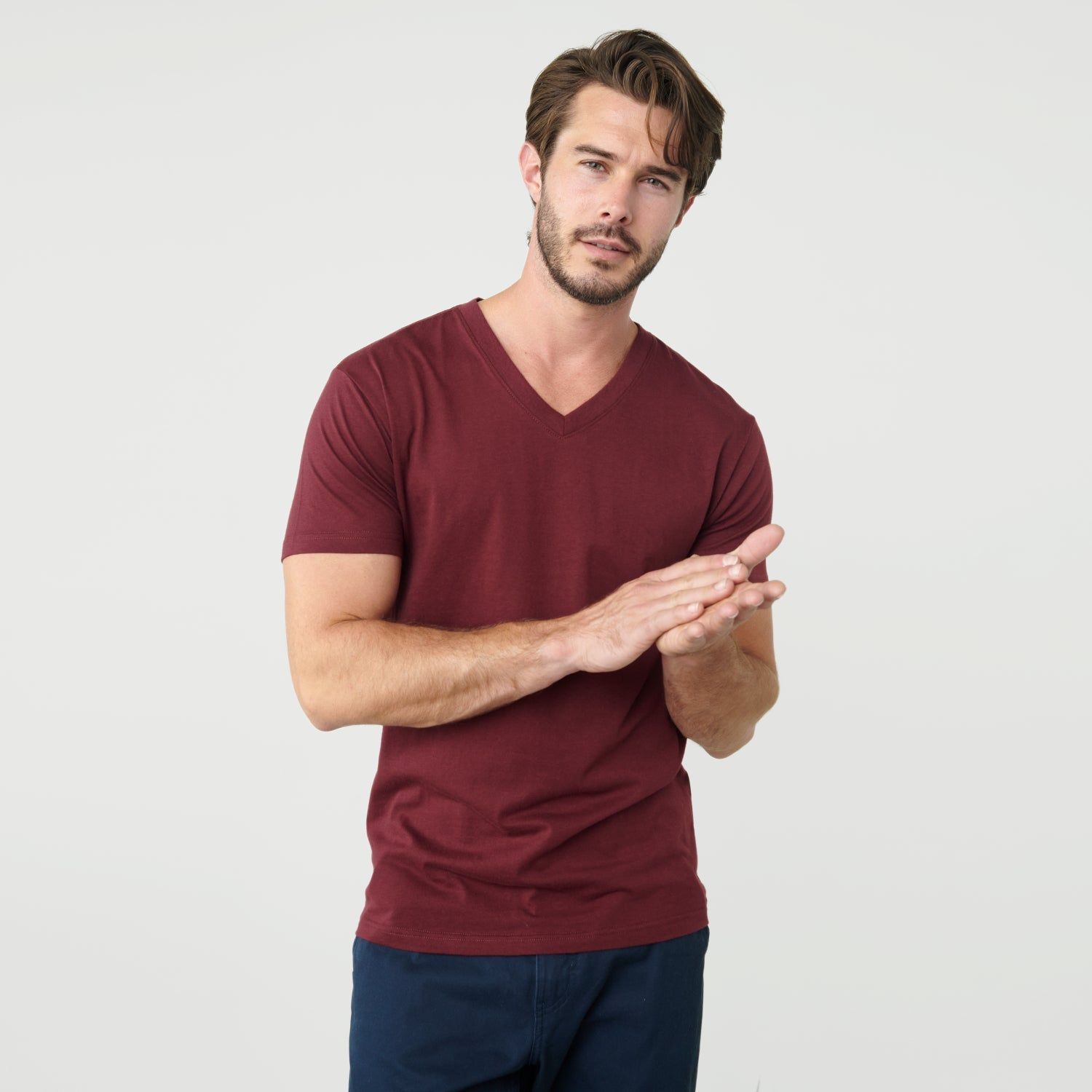 Burgundy V-Neck sold by True Classic