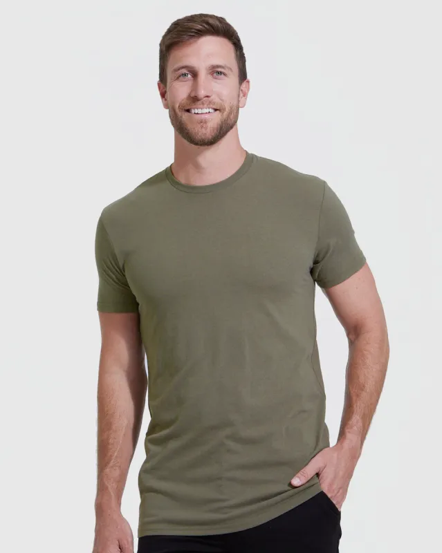 Military Green Tall Straight Hem Crew Neck T-Shirt sold by True Classic
