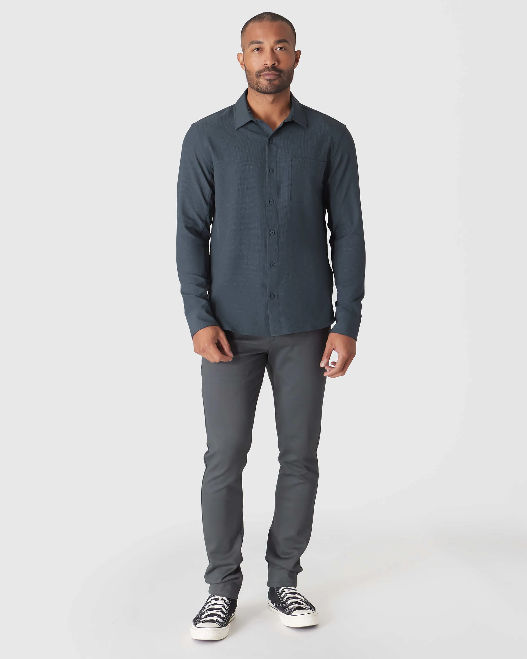 Heather Navy Long Sleeve Ripstop Commuter Shirt sold by True Classic product image thumbnail 4