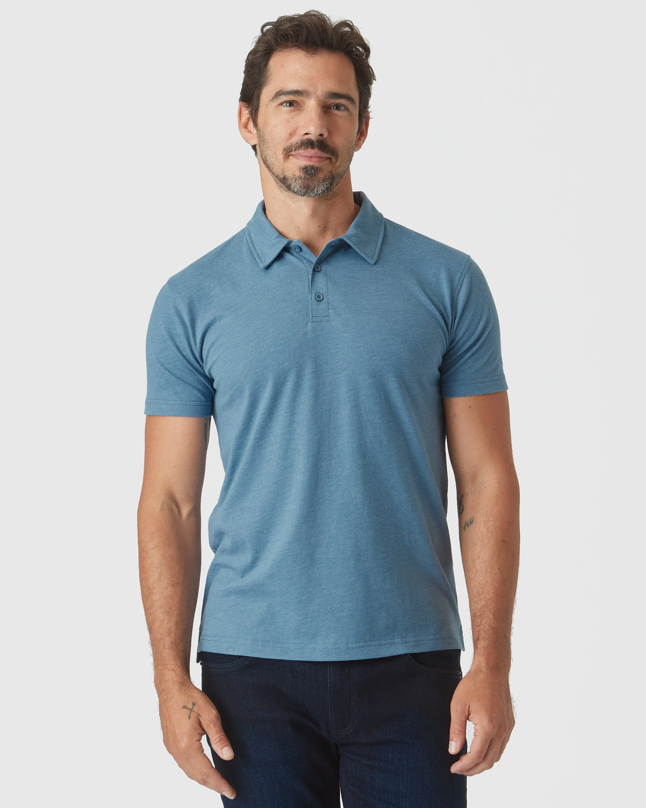 Blue Lake Heather Short Sleeve Polo sold by True Classic