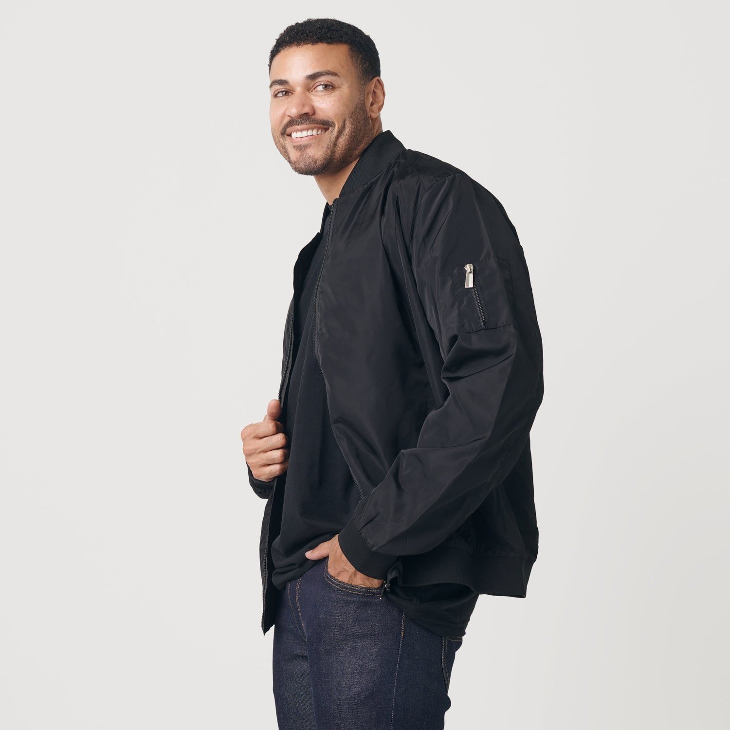 Black Bomber Jacket sold by True Classic product image thumbnail 4