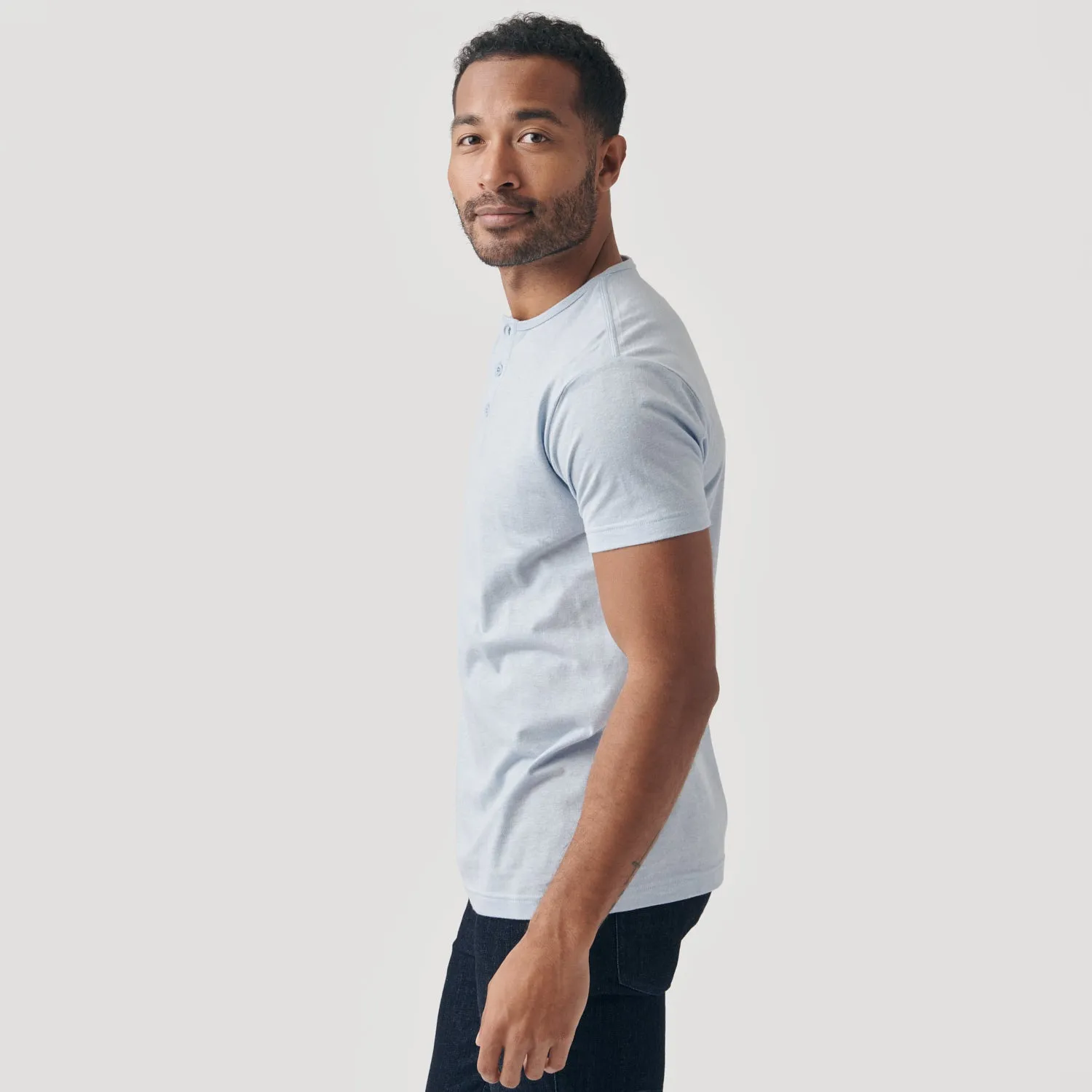 Heather Pale Blue Short Sleeve Henley sold by True Classic product image thumbnail 3