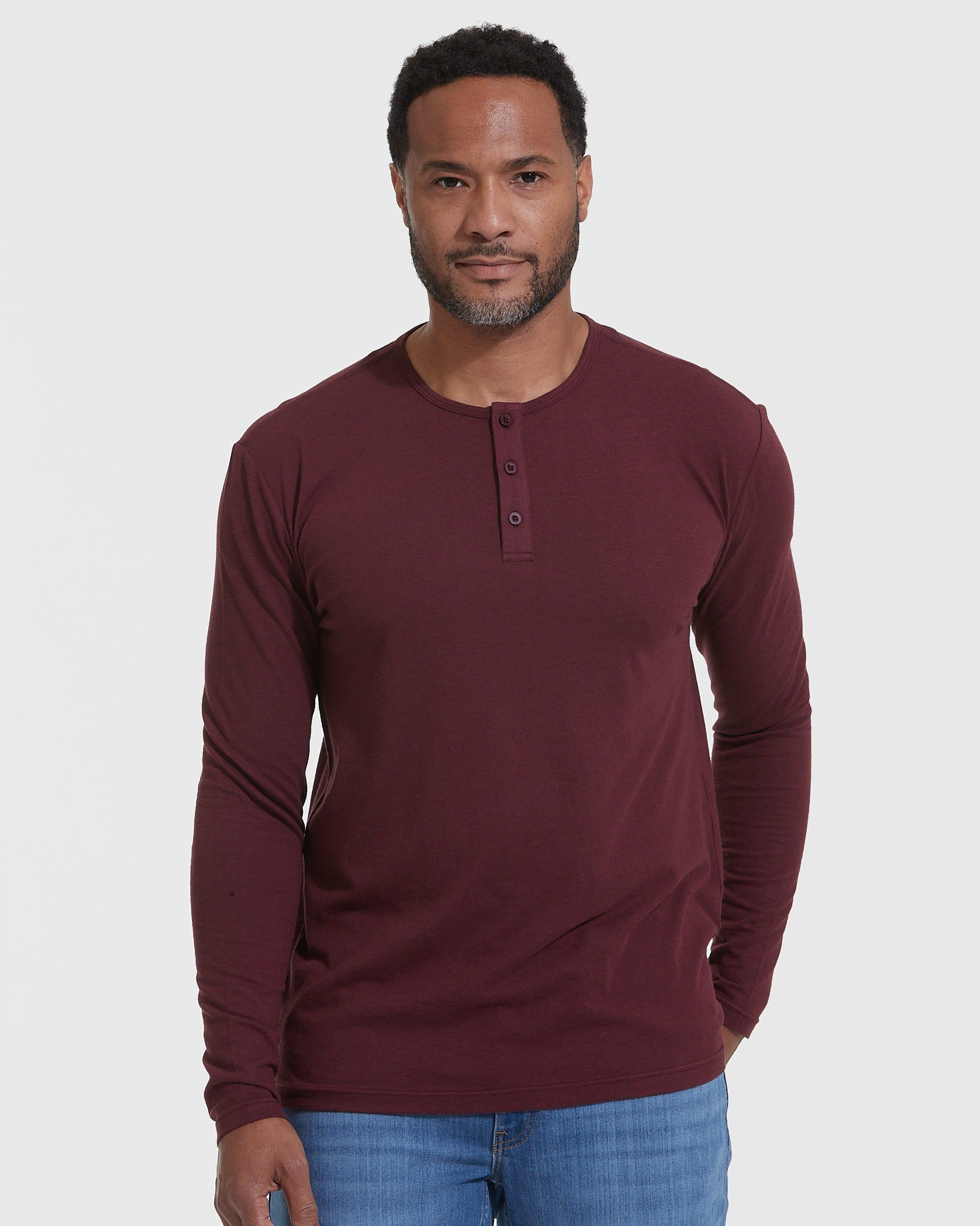 Mahogany Long Sleeve Henley sold by True Classic